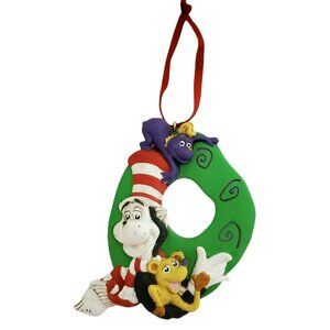 Cat In Hat Christmas Ornament Wreath Monkey Dog Scarf Dr Seuss Henson Vintage